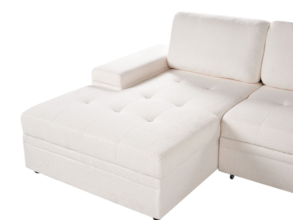 Corner Sofa Bed HRISEY Boucle White with Storage 3 Seater Right Hand