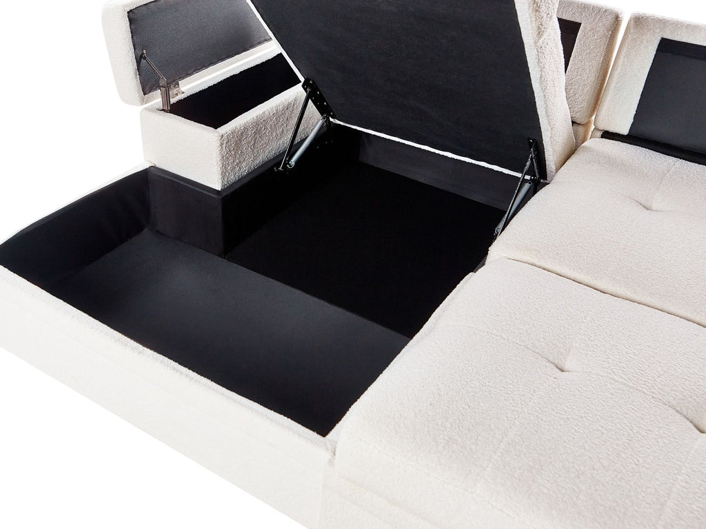 Corner Sofa Bed HRISEY Boucle White with Storage 3 Seater Right Hand