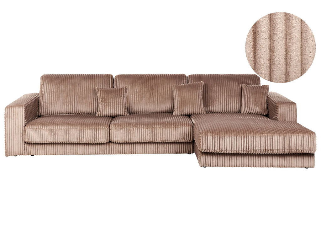 Corner Sofa LOFOTEN Corduroy Light Brown 4 Seater Left Hand