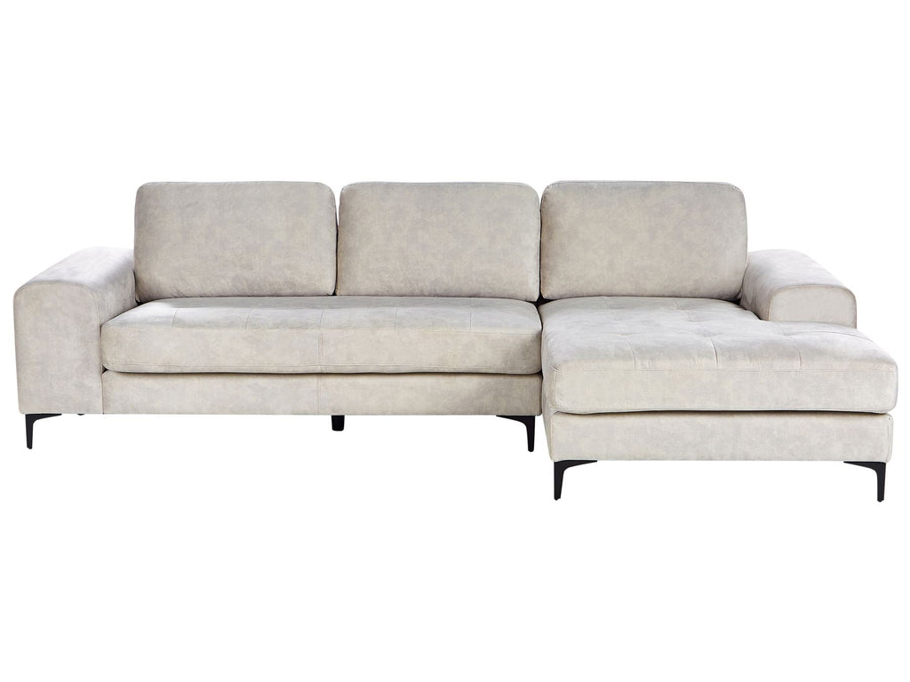 Left Hand Velvet Corner Sofa Light Beige KIRUNA
