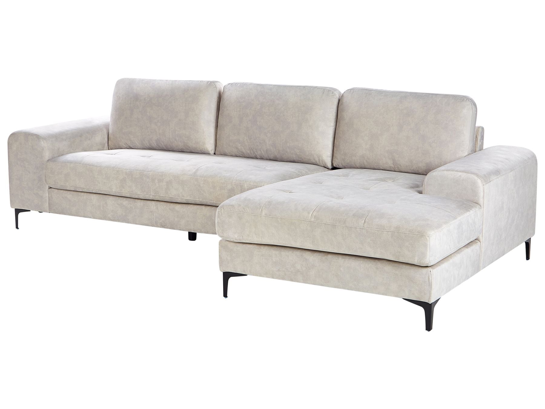 Left Hand Velvet Corner Sofa Light Beige KIRUNA
