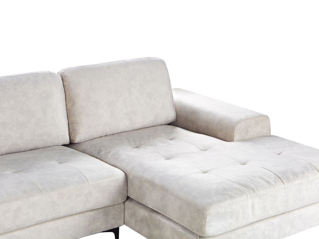 Left Hand Velvet Corner Sofa Light Beige KIRUNA