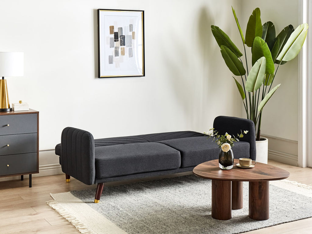 Sofa Bed SENJA Faux Linen Black 3 Seater