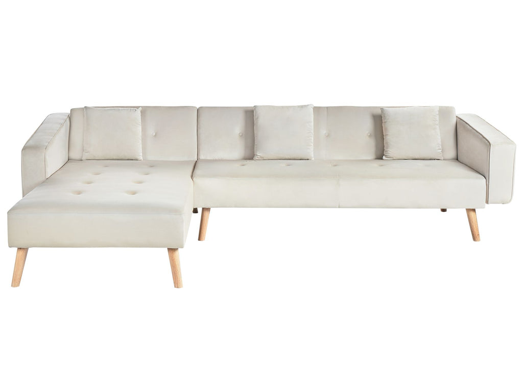 Corner Sofa Bed VADSO Velvet Light Beige 4 Seater Right Hand