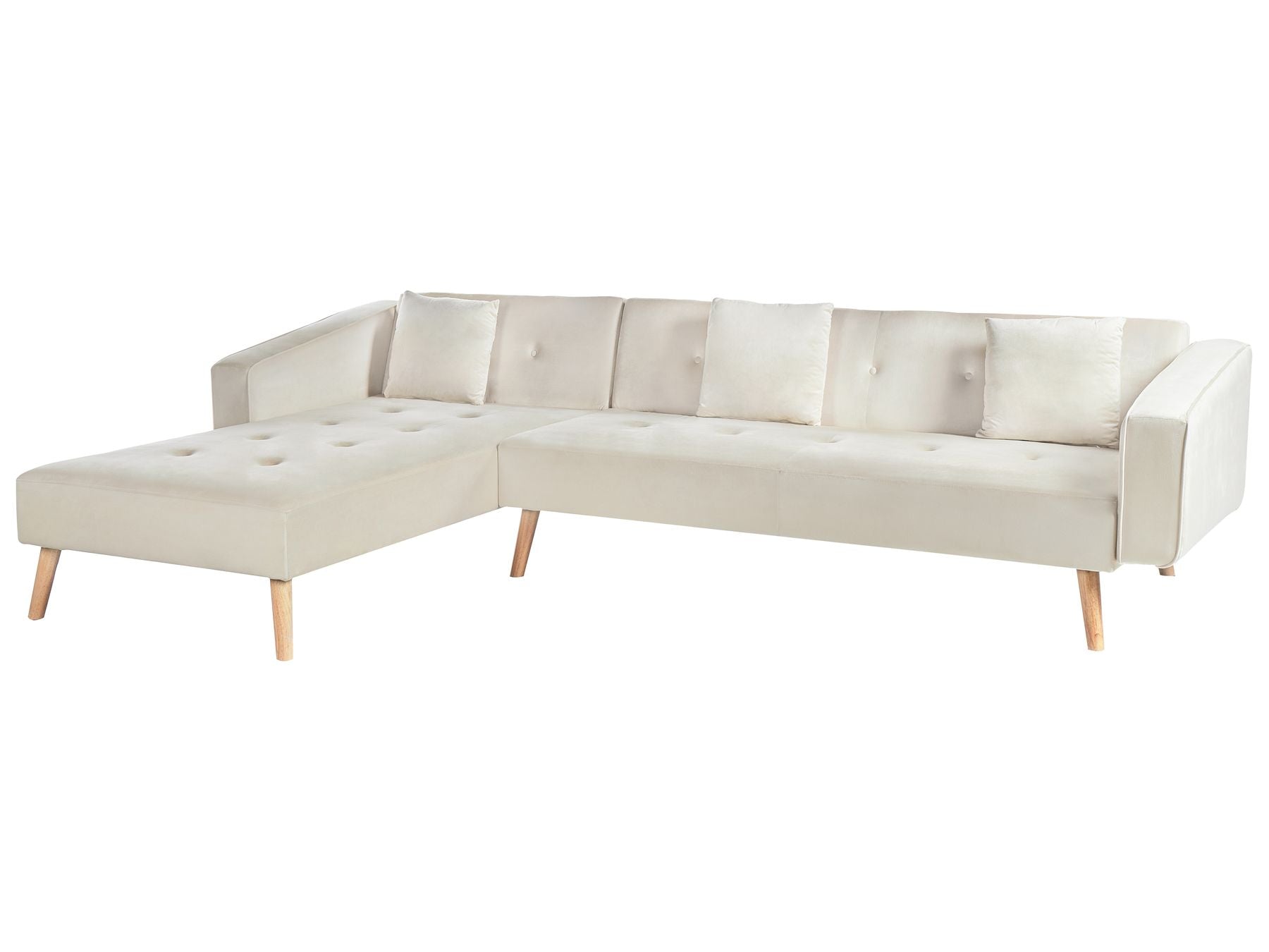 Corner Sofa Bed VADSO Velvet Light Beige 4 Seater Right Hand
