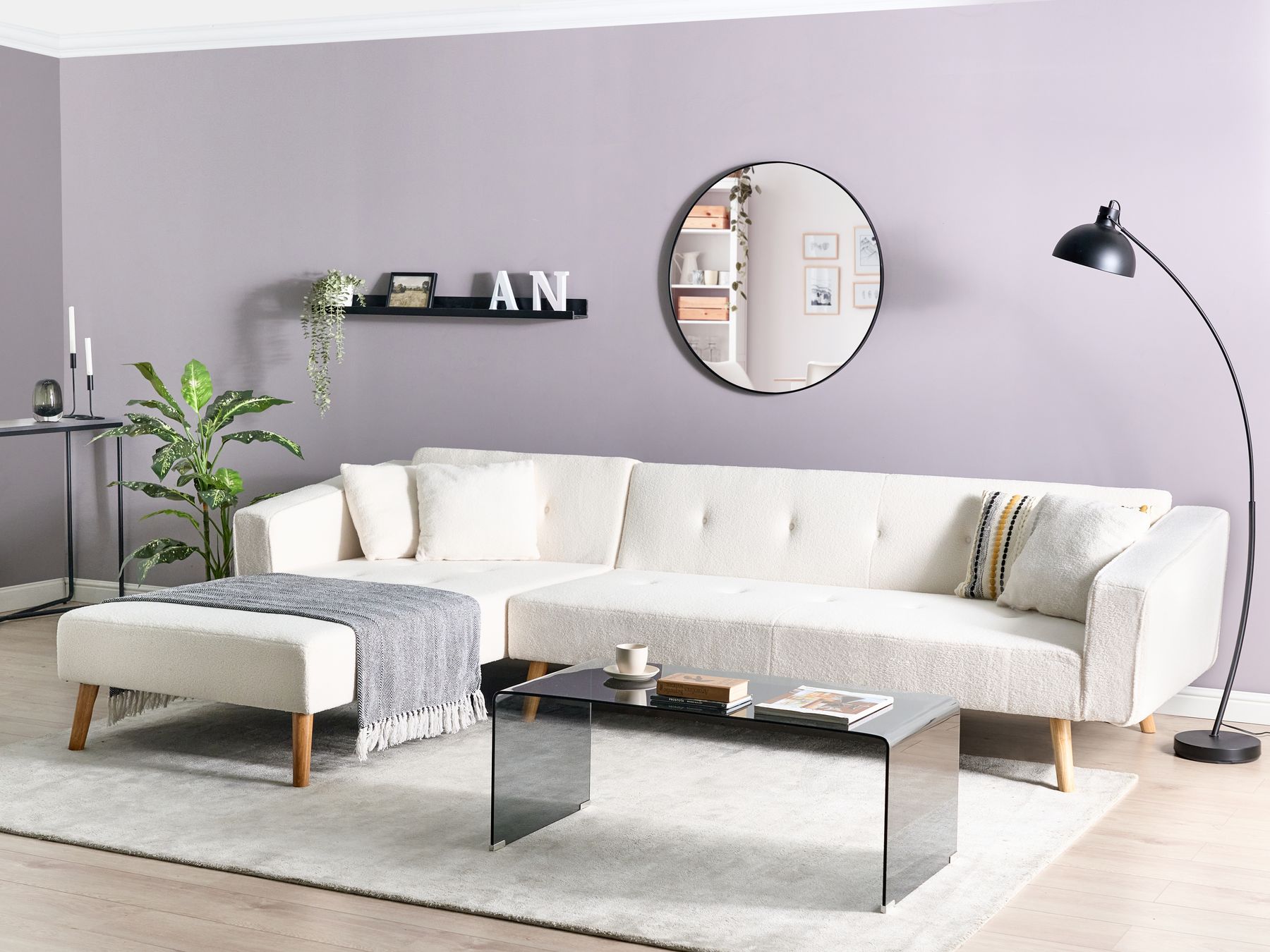 Corner Sofa Bed VADSO Boucle Off-White 4 Seater Right Hand