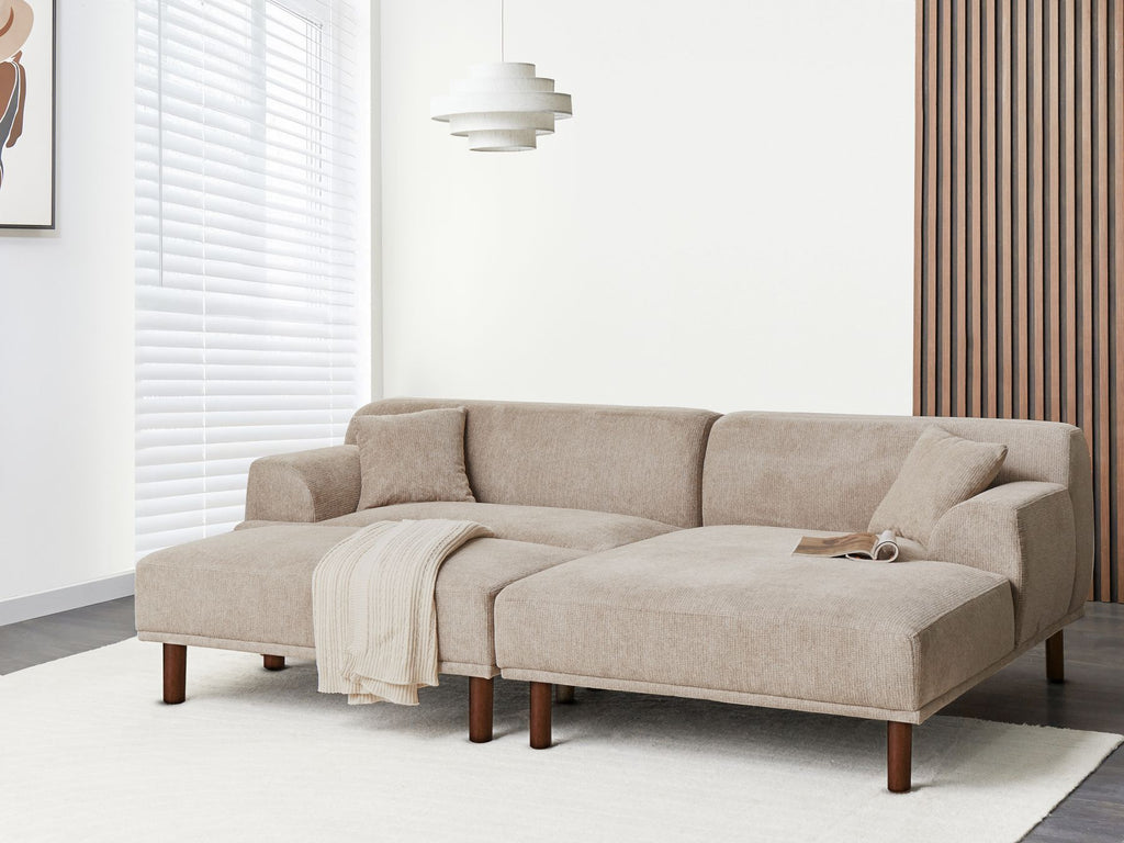 Corner Sofa HOLT Fabric Taupe with Ottoman 3 Seater Left Hand