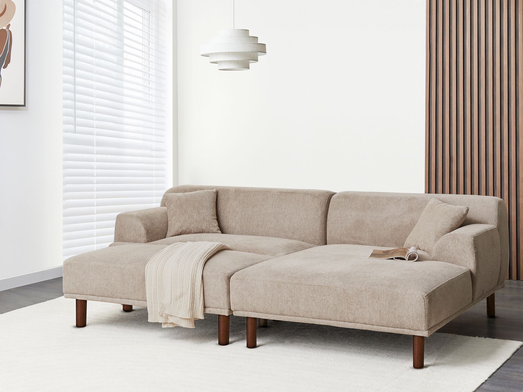 Corner Sofa HOLT Fabric Taupe with Ottoman 3 Seater Left Hand