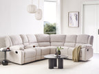 Manual Recliner Corner Sofa ROKKE Fabric Light Beige 5 Seater Left Hand