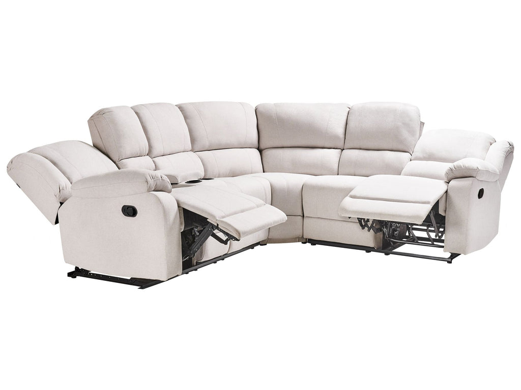 Manual Recliner Corner Sofa ROKKE Fabric Light Beige 5 Seater Left Hand