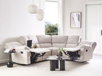 Manual Recliner Corner Sofa ROKKE Fabric Light Beige 5 Seater Left Hand
