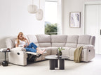 Manual Recliner Corner Sofa ROKKE Fabric Light Beige 5 Seater Left Hand