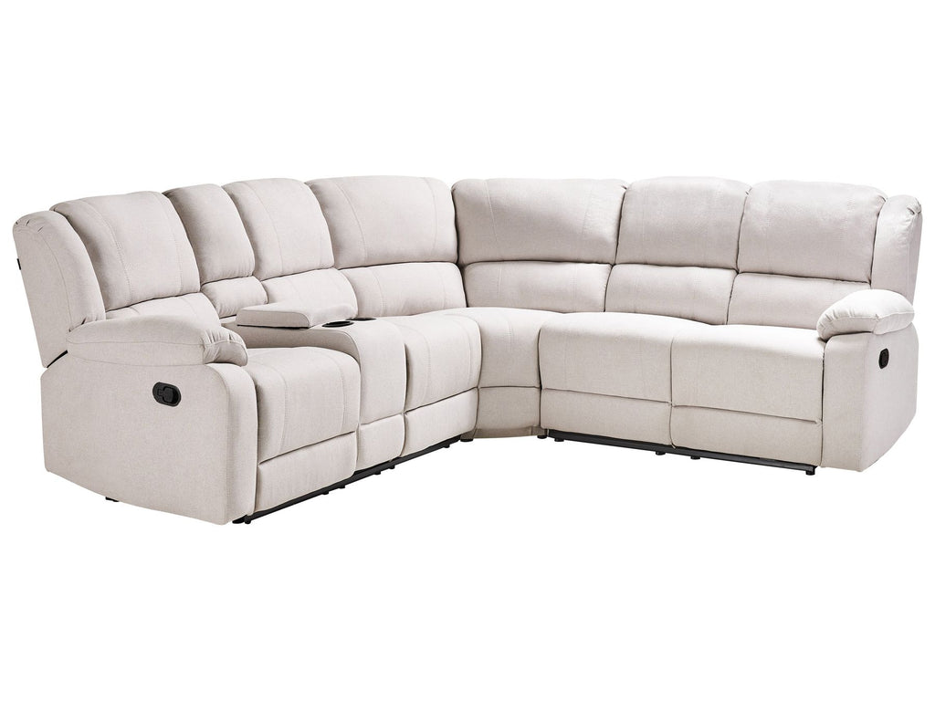 Manual Recliner Corner Sofa ROKKE Fabric Light Beige 5 Seater Left Hand