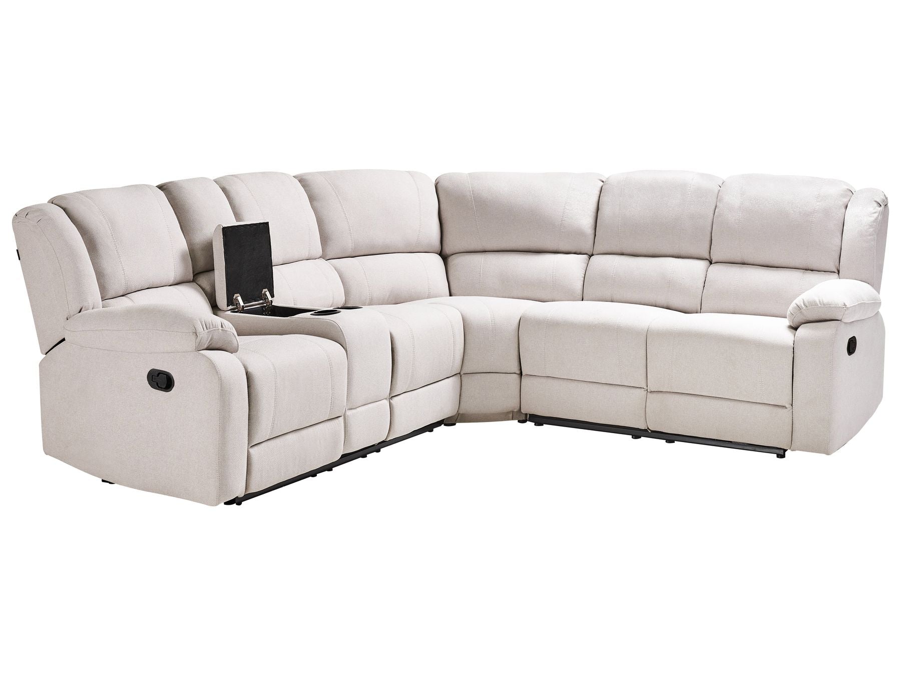 Manual Recliner Corner Sofa ROKKE Fabric Light Beige 5 Seater Left Hand