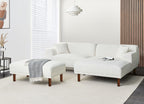 Corner Sofa HOLT Boucle White with Ottoman 3 Seater Left Hand