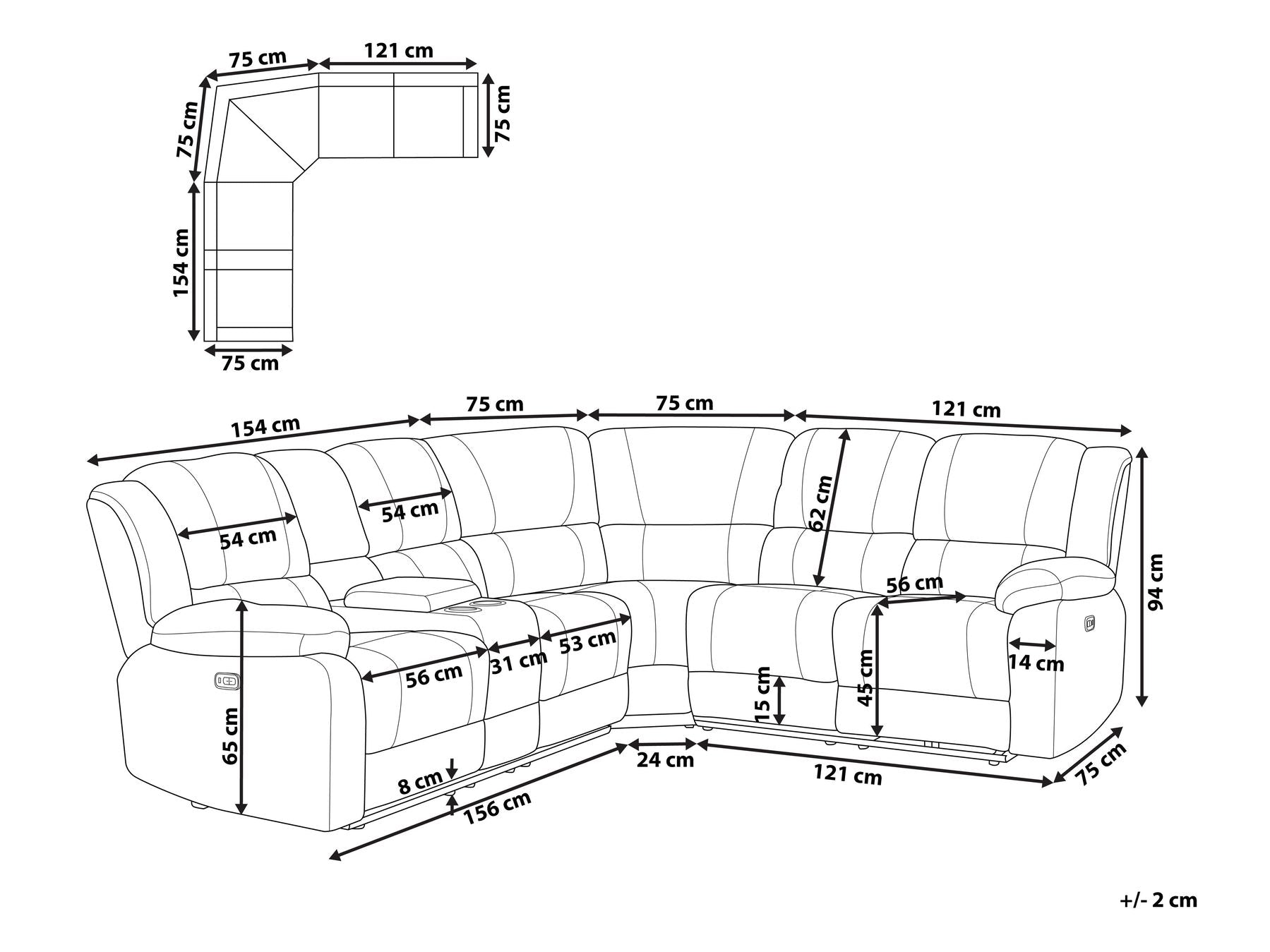 Manual Recliner Corner Sofa ROKKE Fabric Light Beige with USB Port 5 Seater Left Hand