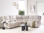 Manual Recliner Corner Sofa ROKKE Fabric Light Beige with USB Port 5 Seater Left Hand