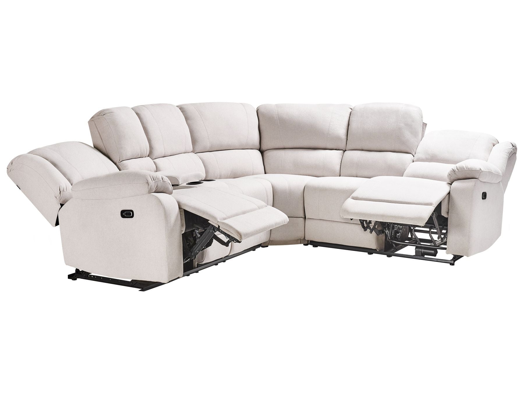 Manual Recliner Corner Sofa ROKKE Fabric Light Beige with USB Port 5 Seater Left Hand