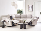 Manual Recliner Corner Sofa ROKKE Fabric Light Beige with USB Port 5 Seater Left Hand