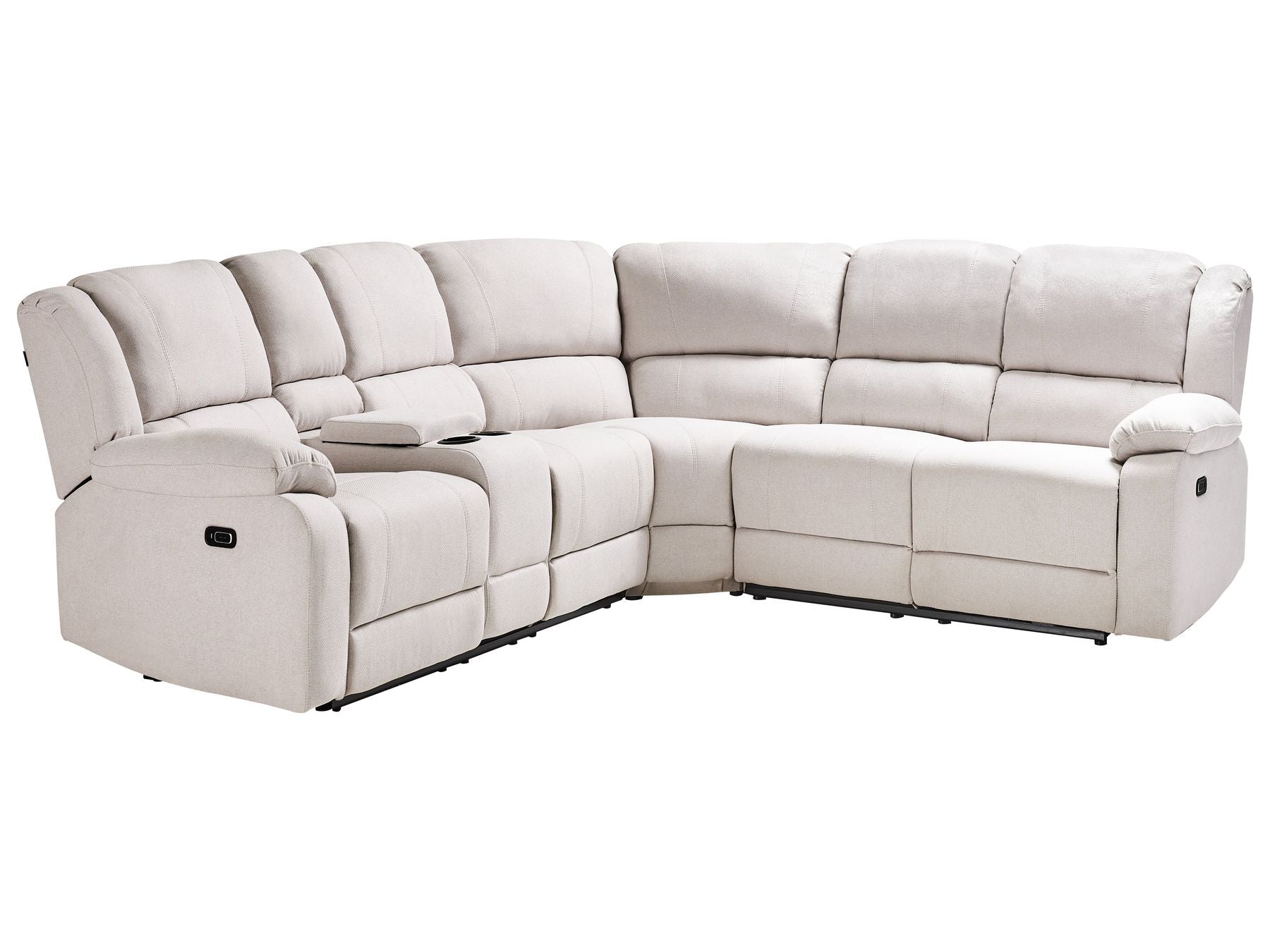 Manual Recliner Corner Sofa ROKKE Fabric Light Beige with USB Port 5 Seater Left Hand