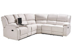 Manual Recliner Corner Sofa ROKKE Fabric Light Beige with USB Port 5 Seater Left Hand