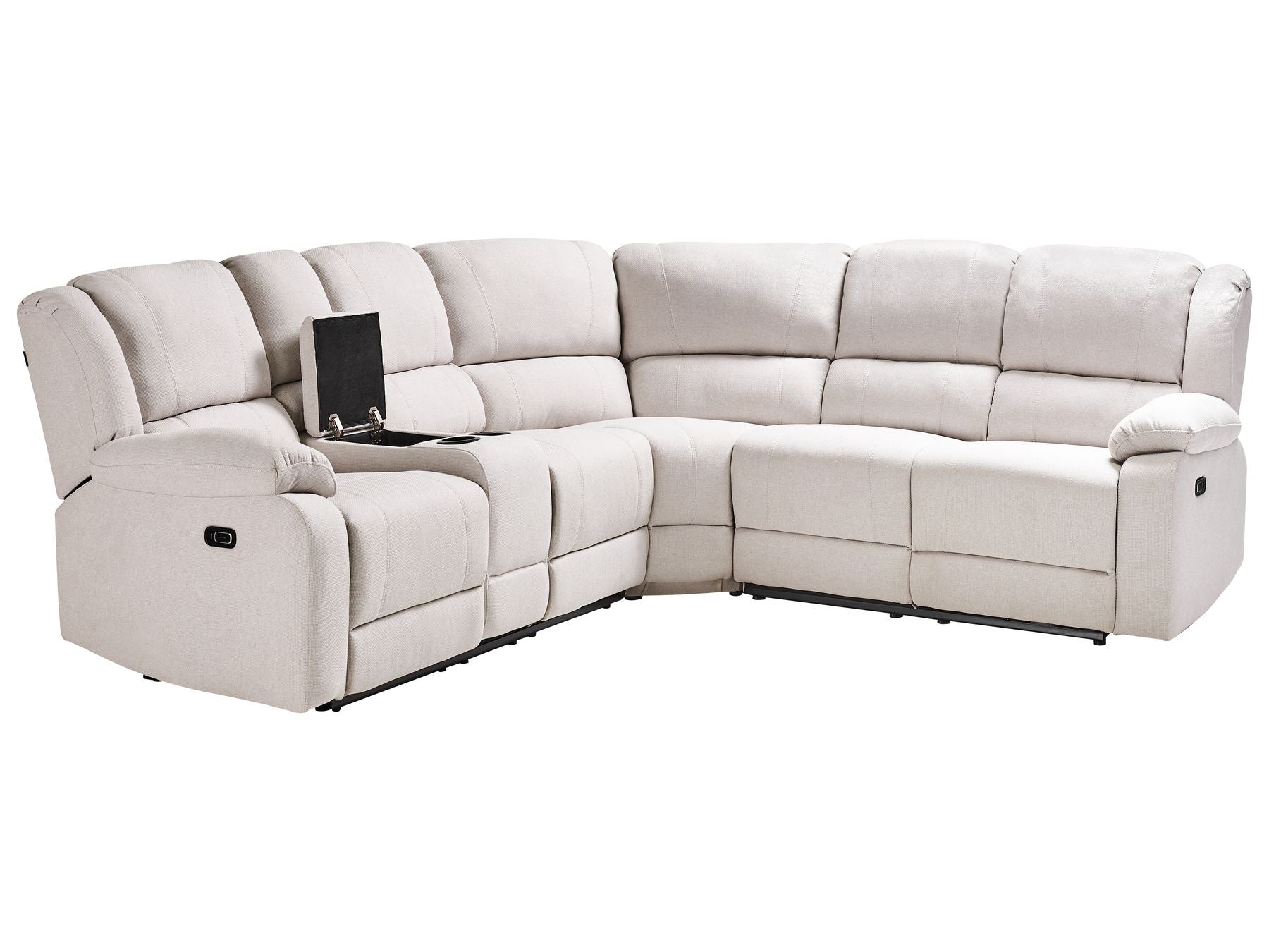 Manual Recliner Corner Sofa ROKKE Fabric Light Beige with USB Port 5 Seater Left Hand
