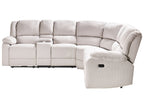 Manual Recliner Corner Sofa ROKKE Fabric Light Beige with USB Port 5 Seater Left Hand