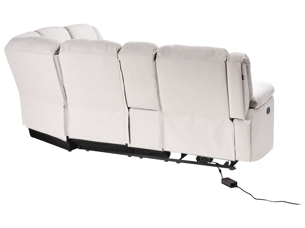 Manual Recliner Corner Sofa ROKKE Fabric Light Beige with USB Port 5 Seater Left Hand
