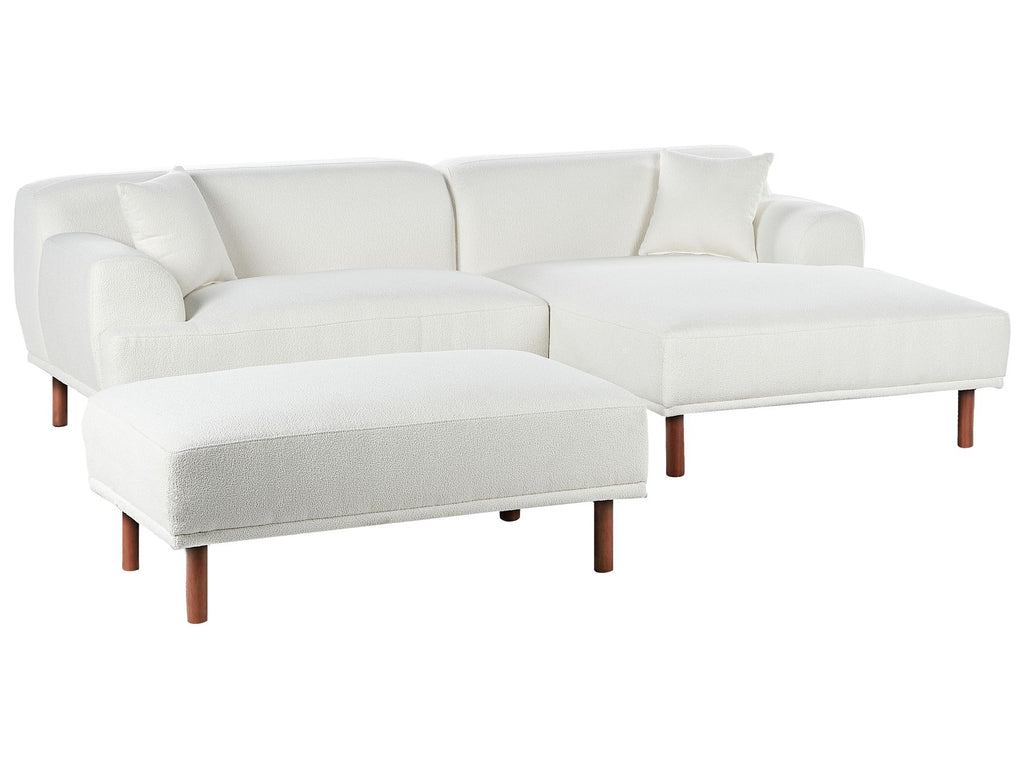 Corner Sofa HOLT Boucle White with Ottoman 3 Seater Left Hand