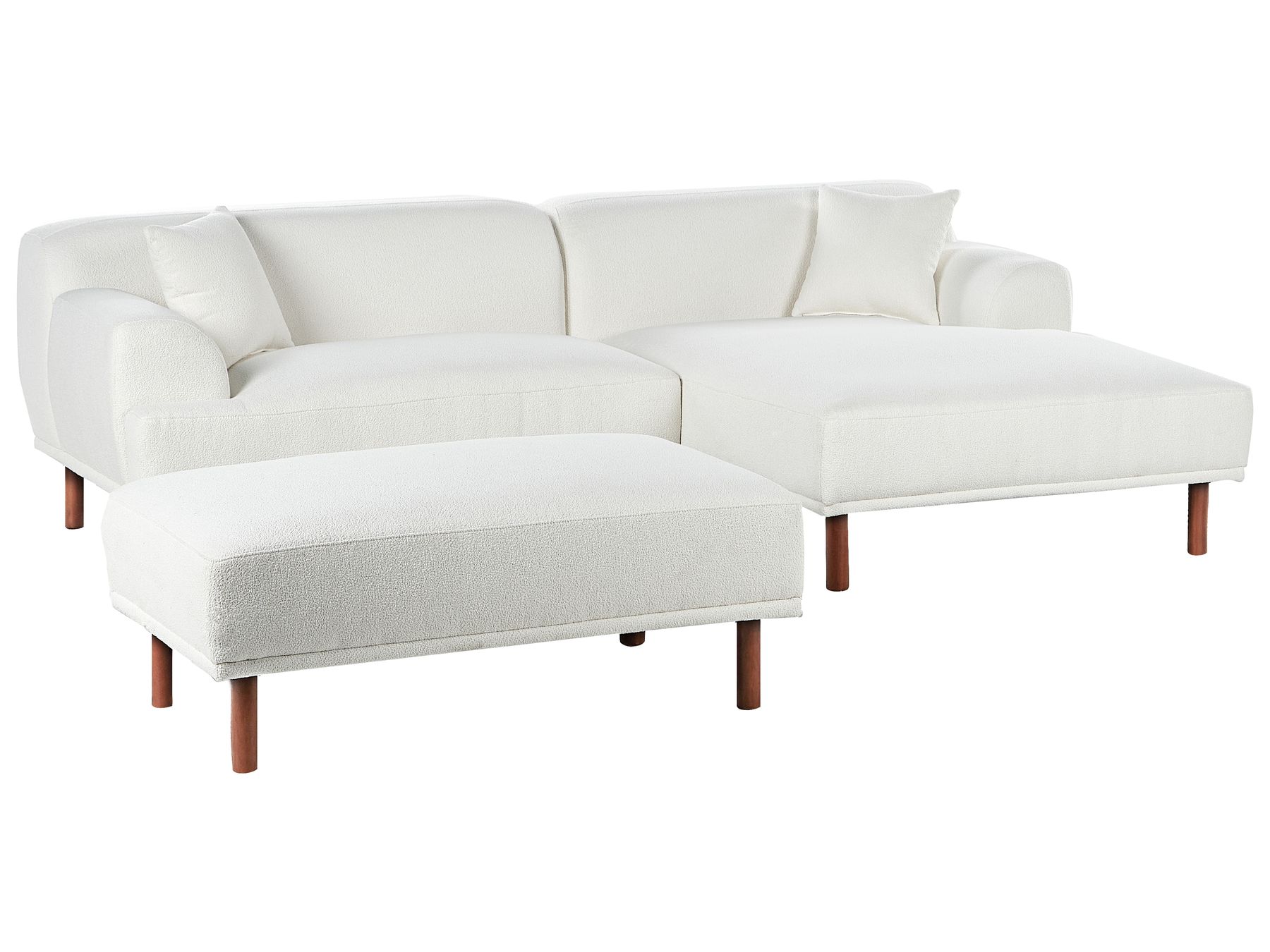 Corner Sofa HOLT Boucle White with Ottoman 3 Seater Left Hand