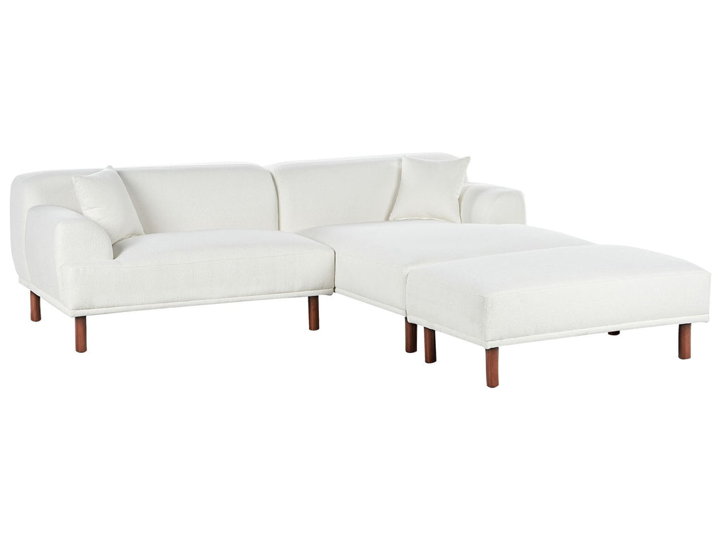 Corner Sofa HOLT Boucle White with Ottoman 3 Seater Left Hand