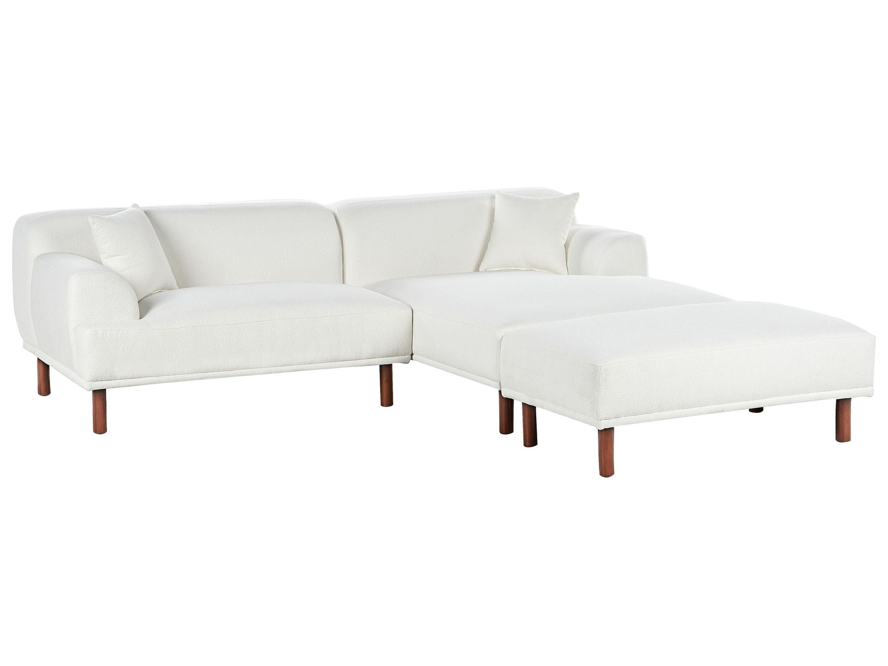 Corner Sofa HOLT Boucle White with Ottoman 3 Seater Left Hand