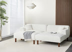 Corner Sofa HOLT Boucle White with Ottoman 3 Seater Left Hand