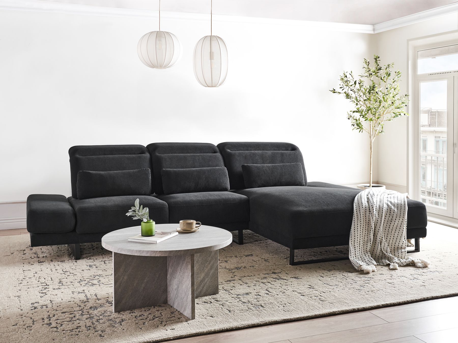 Corner Sofa IKAST Fabric Black 4 Seater Left Hand