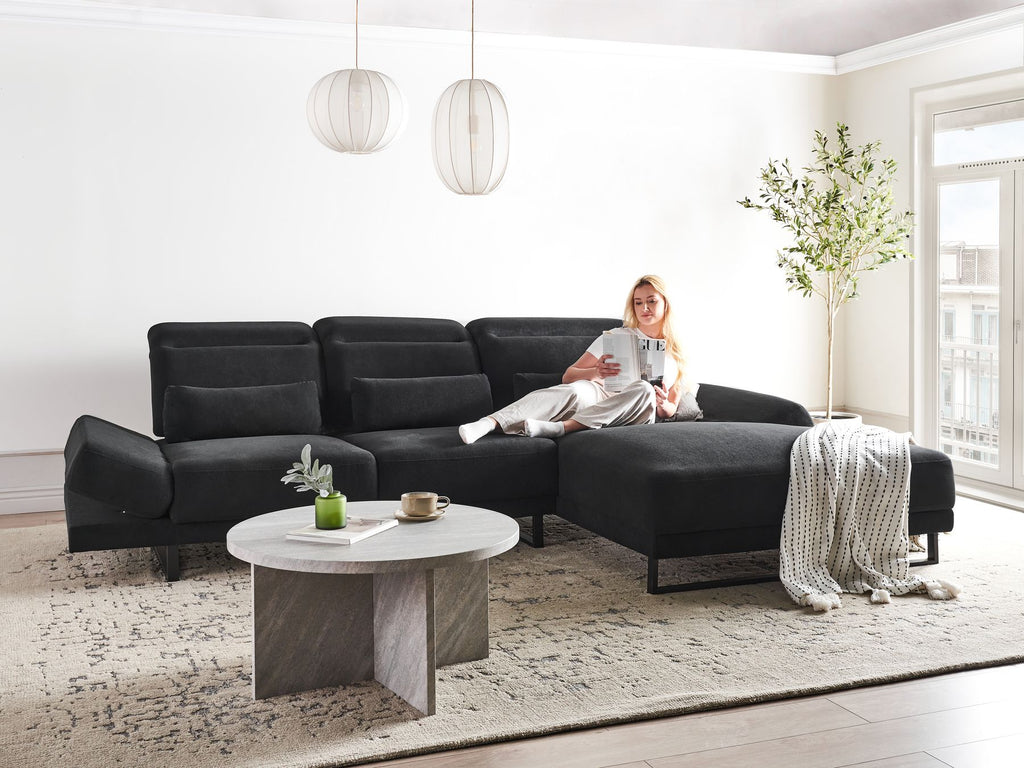Corner Sofa IKAST Fabric Black 4 Seater Left Hand