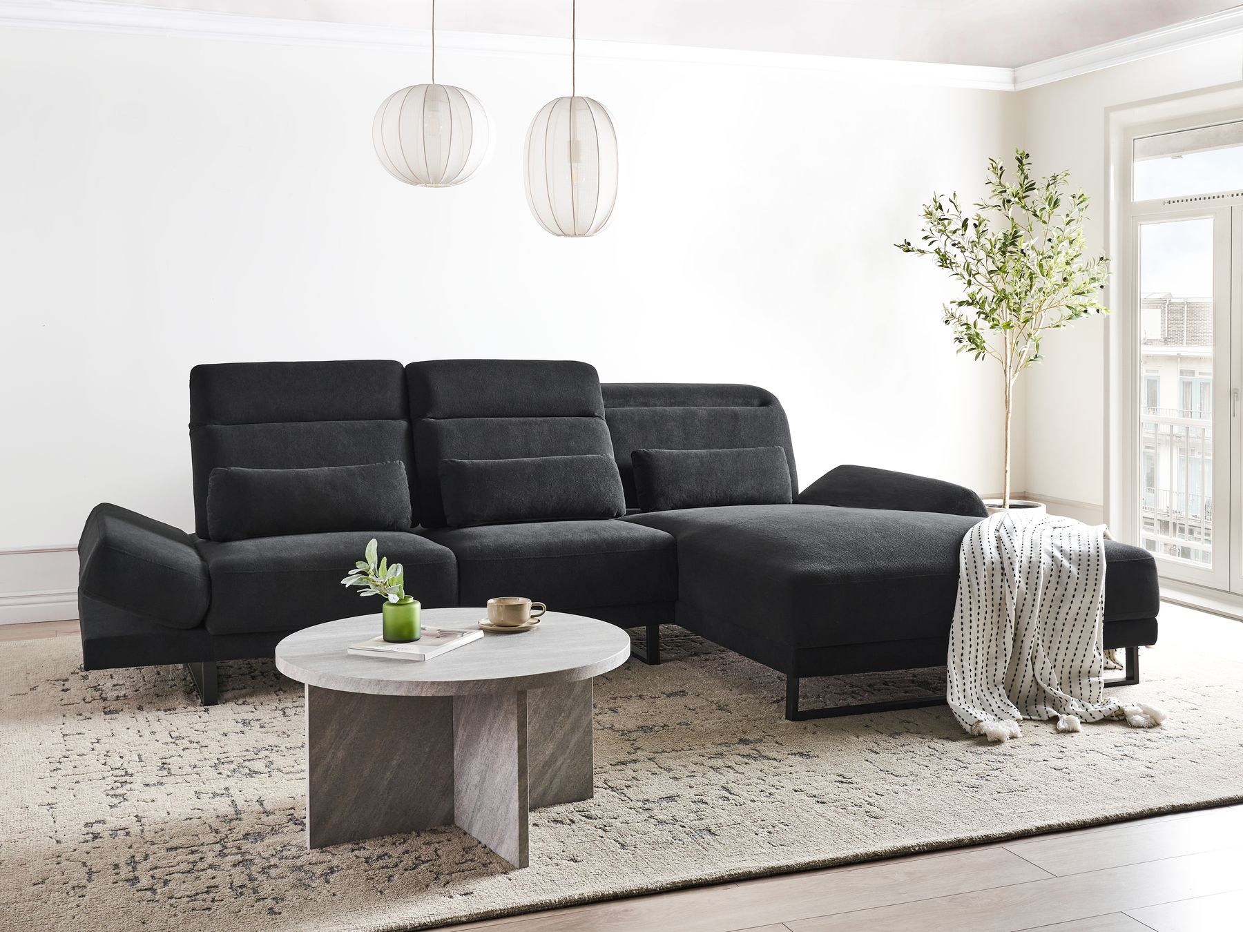 Corner Sofa IKAST Fabric Black 4 Seater Left Hand