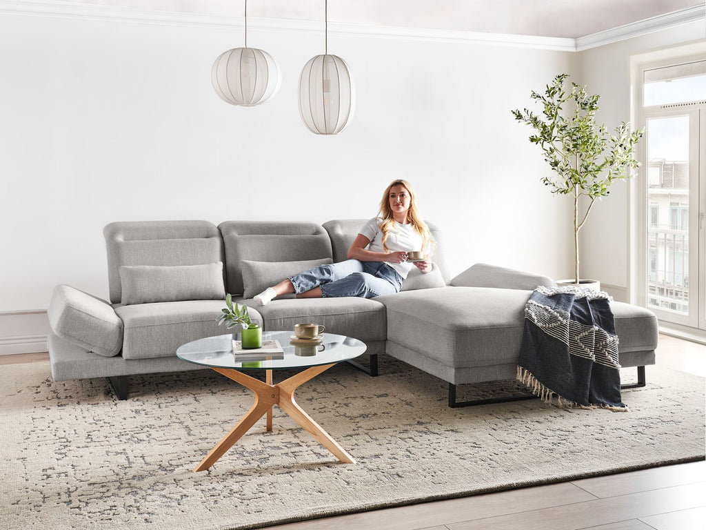 Corner Sofa IKAST Fabric Light Grey 4 Seater Left Hand