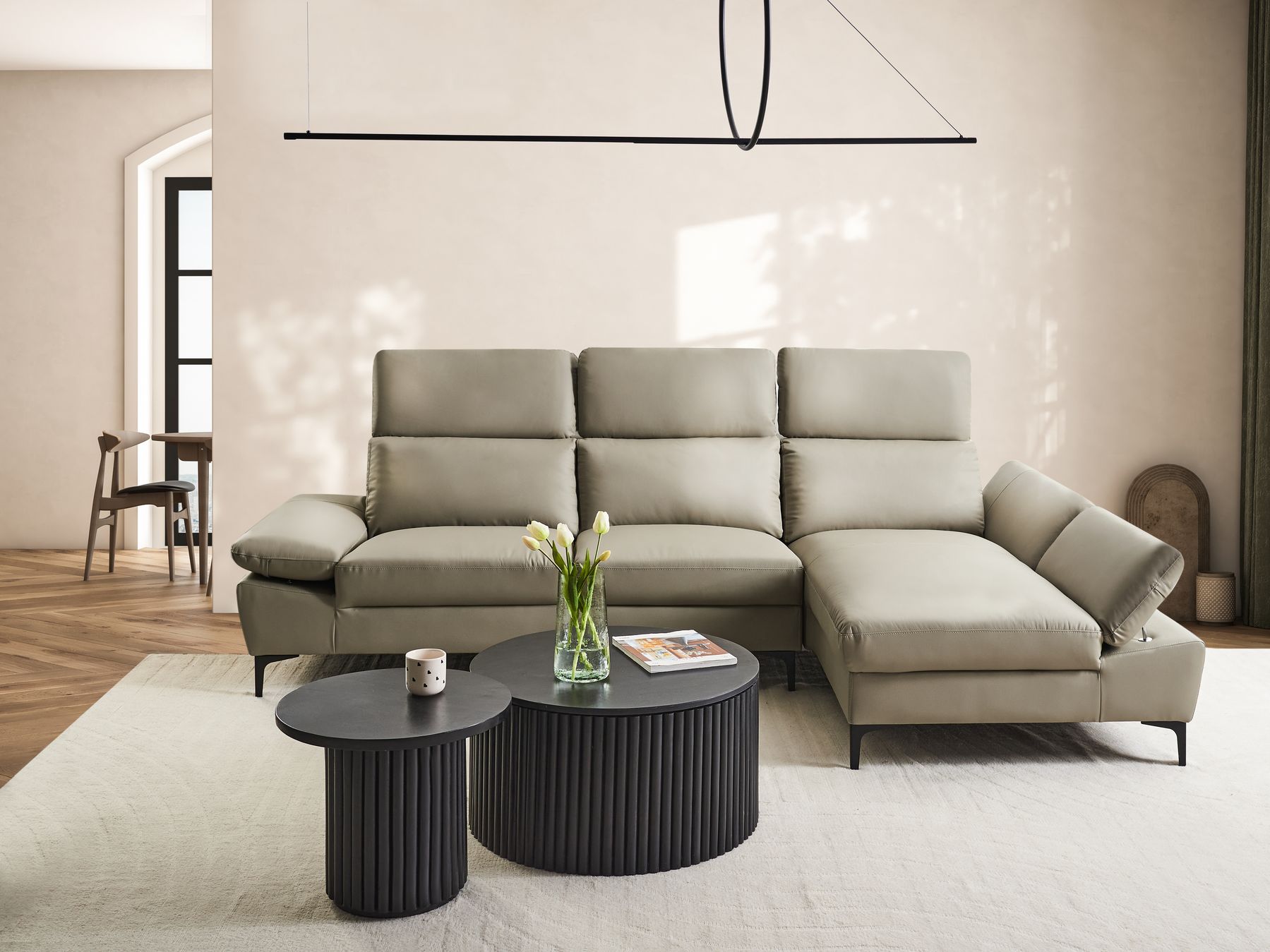 Left Hand Corner Sofa Leather Taupe FARILA
