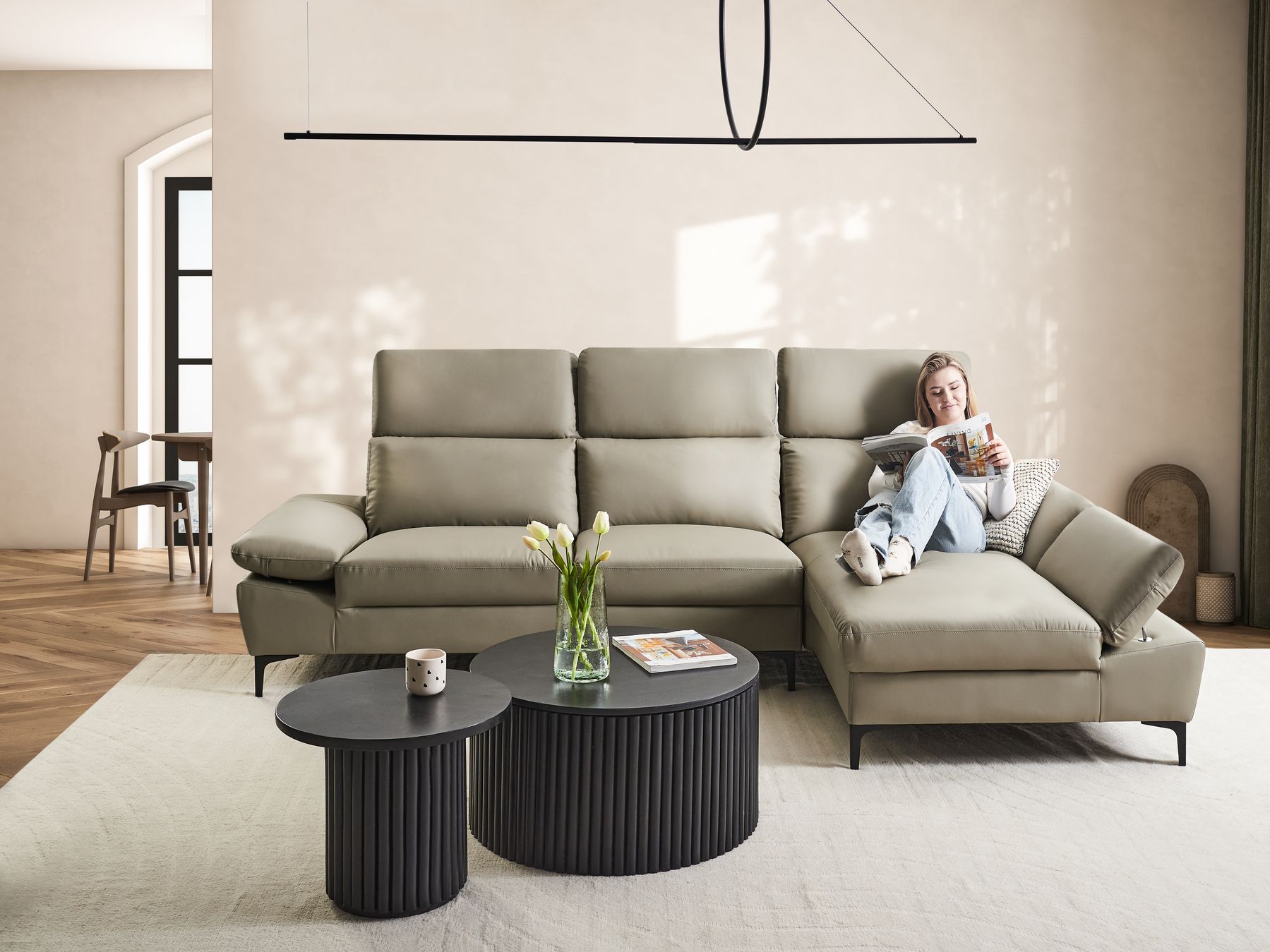 Left Hand Corner Sofa Leather Taupe FARILA