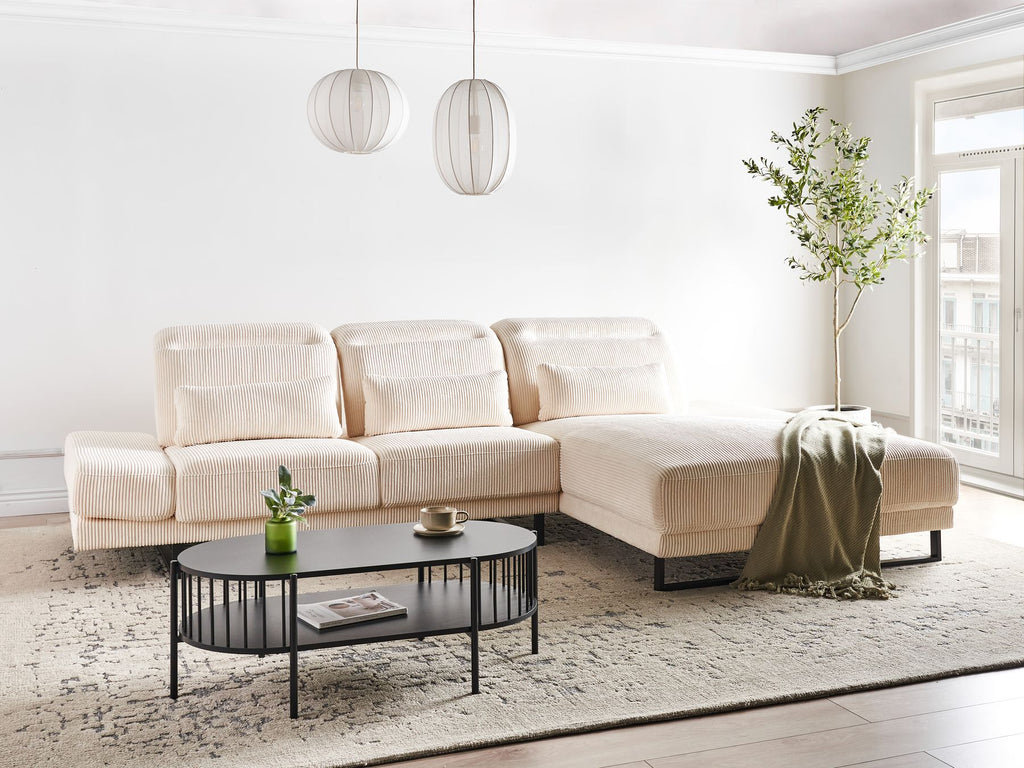 Corner Sofa IKAST Corduroy Beige 4 Seater Left Hand