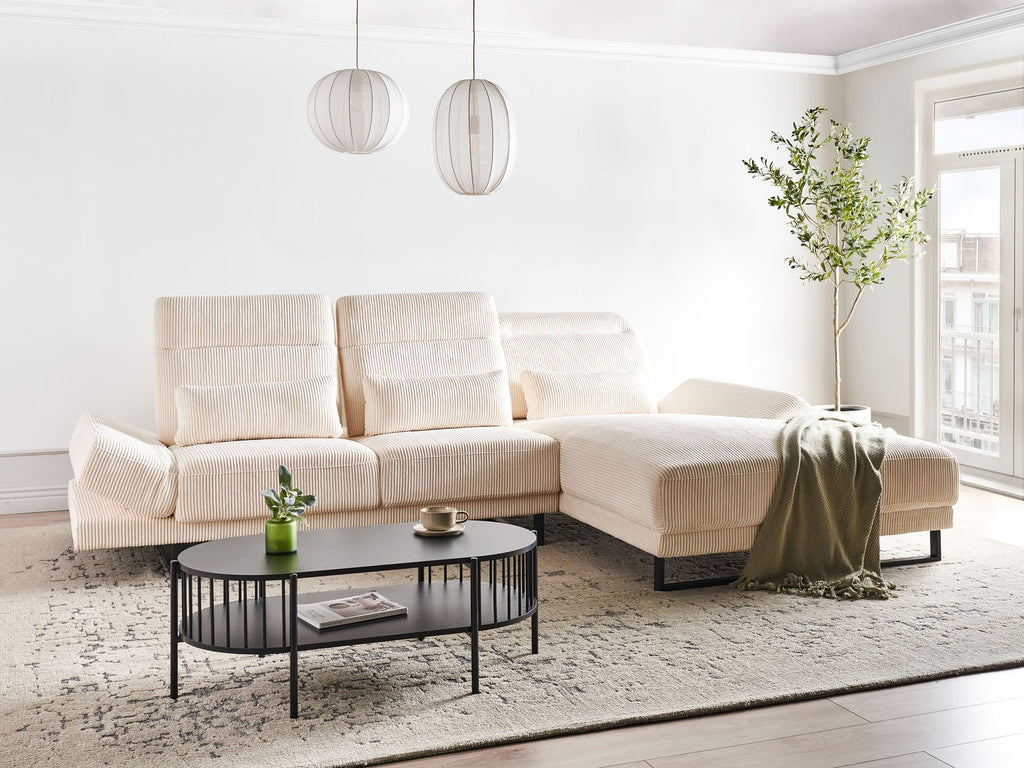Corner Sofa IKAST Corduroy Beige 4 Seater Left Hand