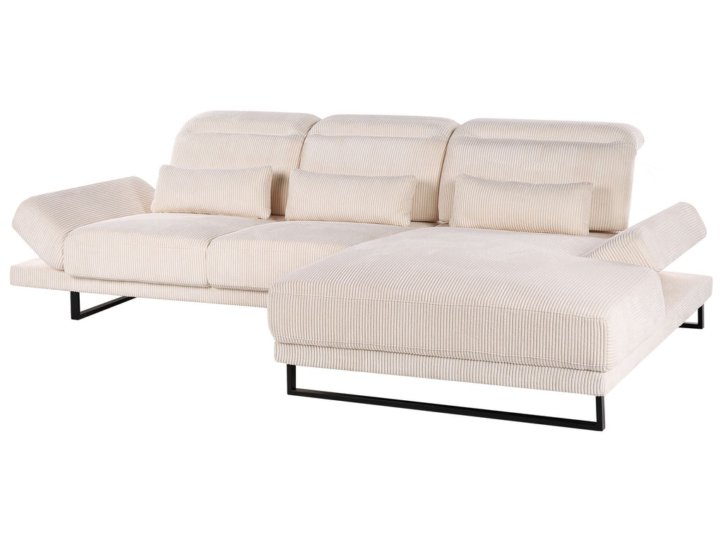 Corner Sofa IKAST Corduroy Beige 4 Seater Left Hand