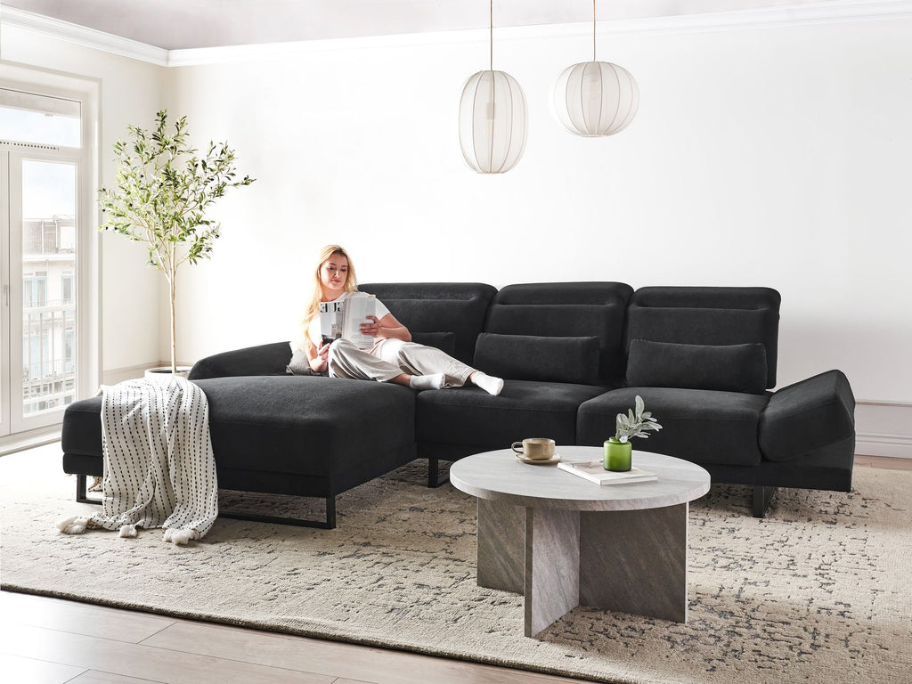 Corner Sofa IKAST Fabric Black 4 Seater Right Hand