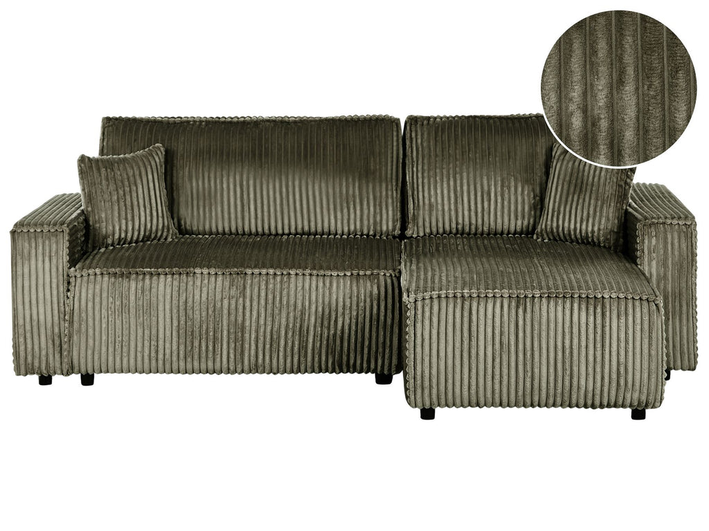 Corner Sofa Bed ABACKA Corduroy Green with Storage 2 Seater Left Hand
