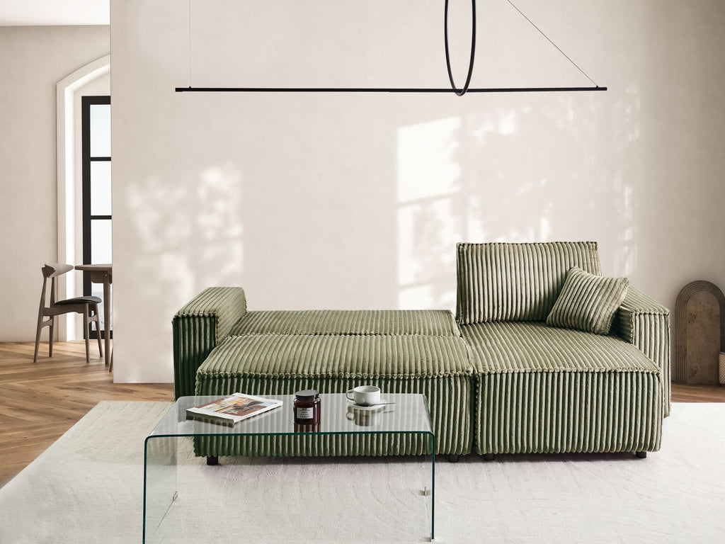 Corner Sofa Bed ABACKA Corduroy Green with Storage 2 Seater Left Hand