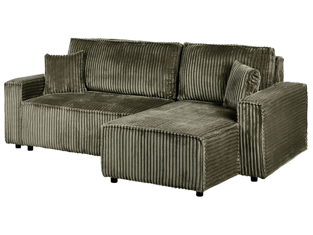 Corner Sofa Bed ABACKA Corduroy Green with Storage 2 Seater Left Hand