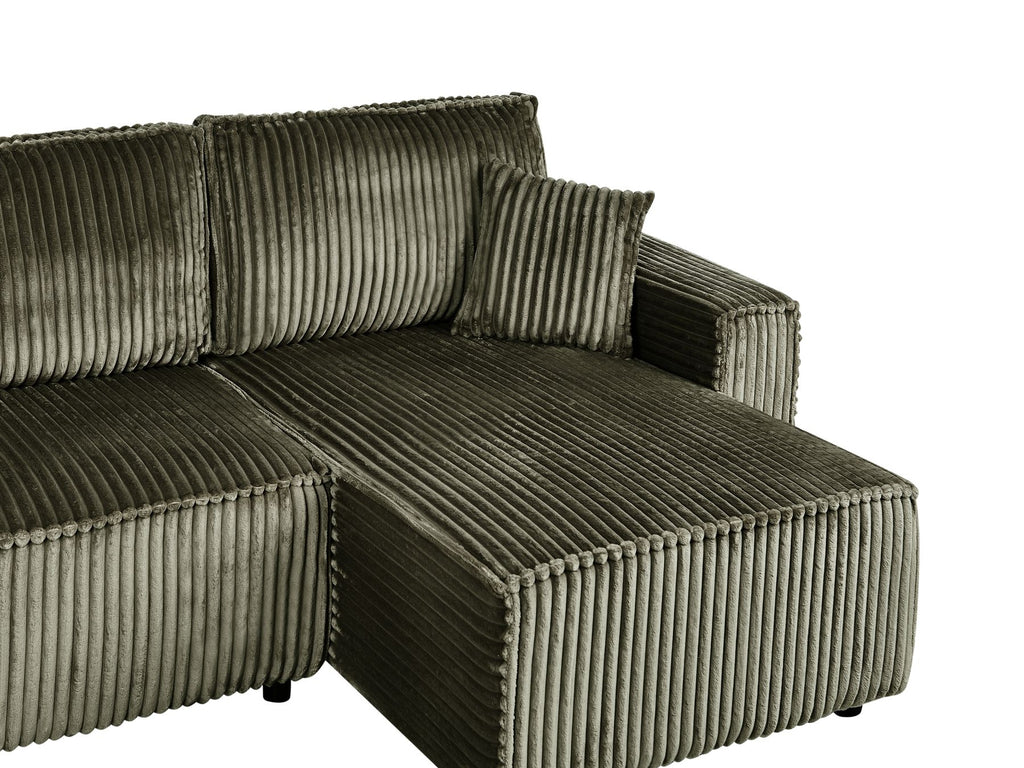 Corner Sofa Bed ABACKA Corduroy Green with Storage 2 Seater Left Hand
