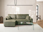 Corner Sofa Bed ABACKA Corduroy Green with Storage 2 Seater Right Hand