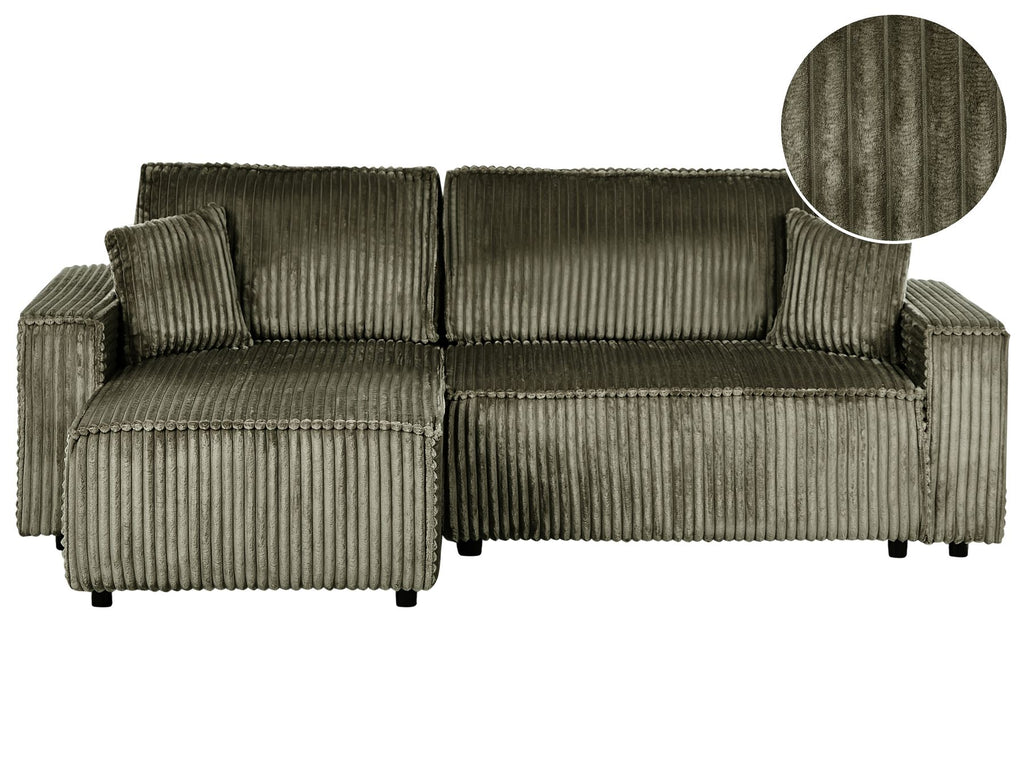 Corner Sofa Bed ABACKA Corduroy Green with Storage 2 Seater Right Hand