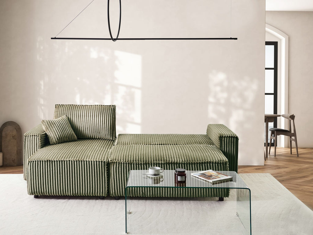 Corner Sofa Bed ABACKA Corduroy Green with Storage 2 Seater Right Hand
